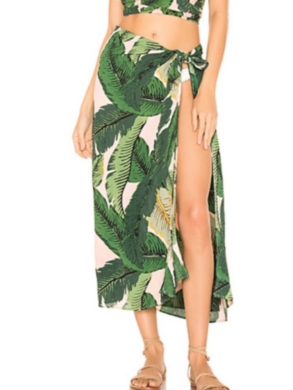 Beach Riot Palm Green Leaf Tie Long Sarong Cover Up
